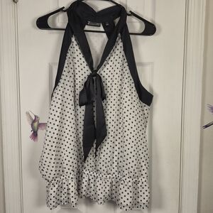 New York & Co Black White Polka Dot Halter Blouson Top XL